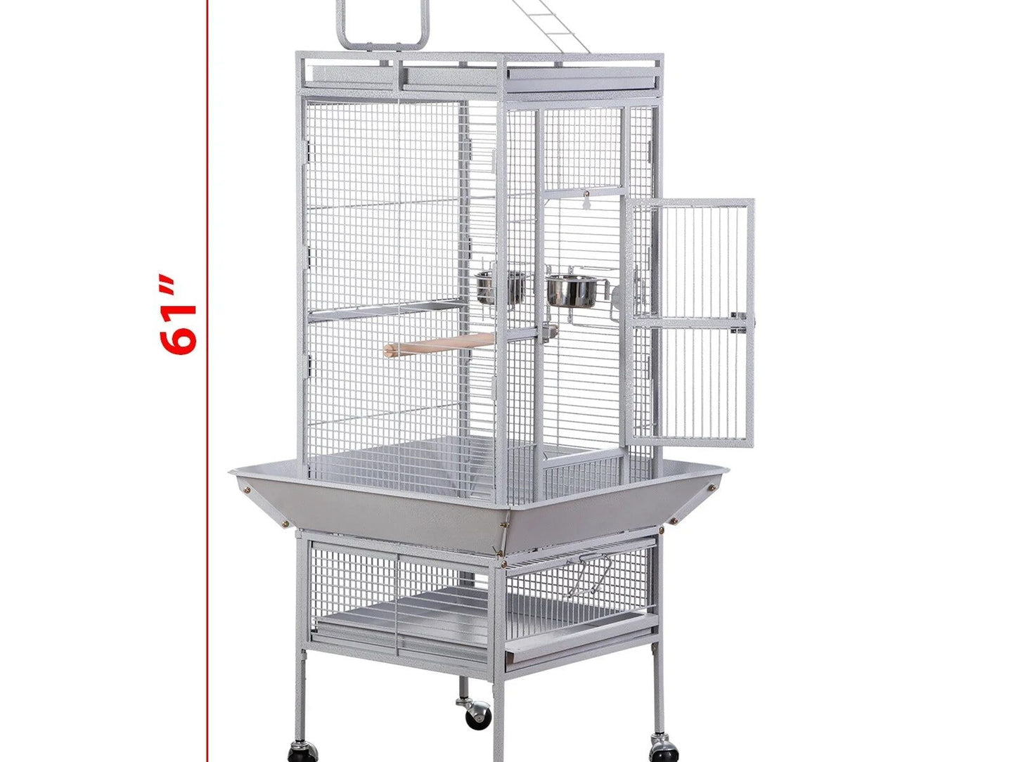 61" Large Bird Cage with Rolling Stand for Parrot Cockatoo Pet House Wrought Iron Birdcage, White