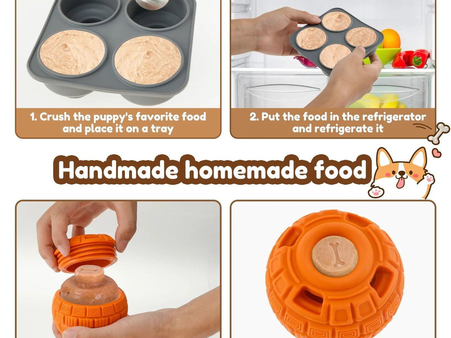 Frozen Dog Treat Ball Rubber Frozen Treat Dog Toys Slow Food Training Frozen Dog Treats Dispenser Interactive Frozen Dog Lick Treat Ball with Treat Tray Mold for Dogs Puppy