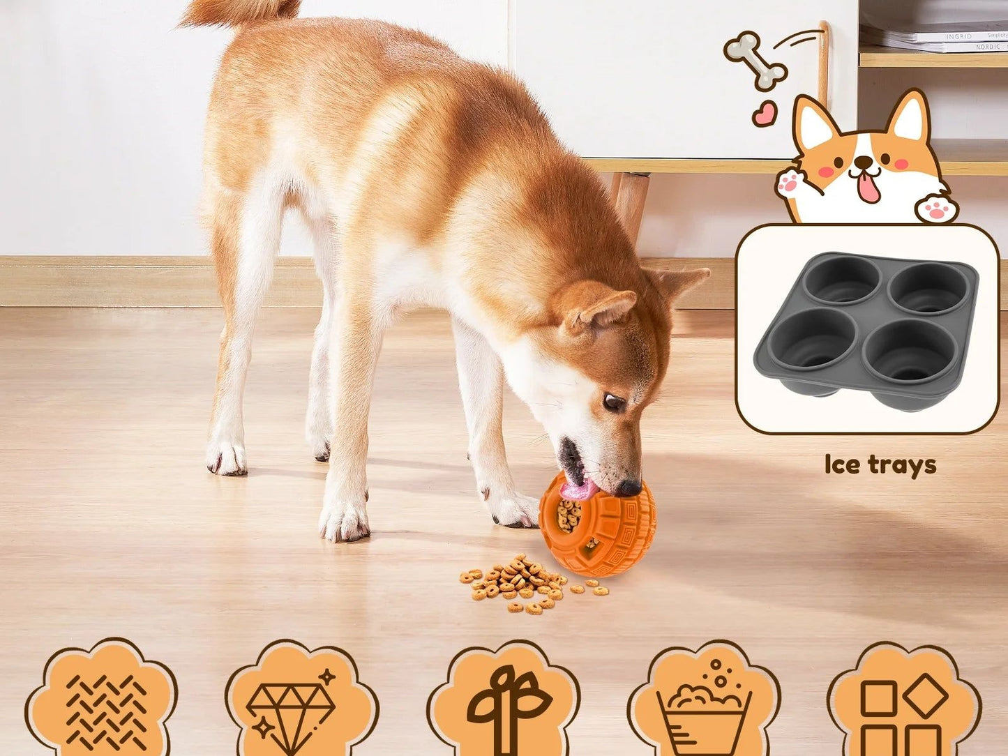 Frozen Dog Treat Ball Rubber Frozen Treat Dog Toys Slow Food Training Frozen Dog Treats Dispenser Interactive Frozen Dog Lick Treat Ball with Treat Tray Mold for Dogs Puppy