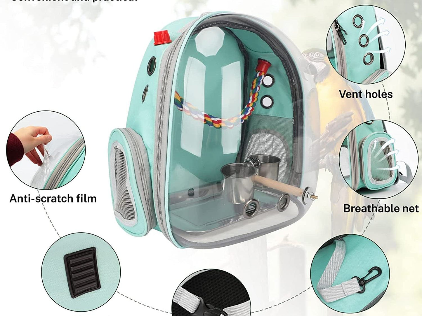 Bird Carrier Backpack Parrot Portable Breathable Bag Pet Bird Lightweight Travel
