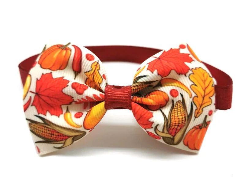 30/50Pcs Thanksgiving Day Pet Dog Bow Ties Maple Leaf Turkey Pet Cat Dog Collar Bowties Neckties Pet Fall Ties Grooming Products