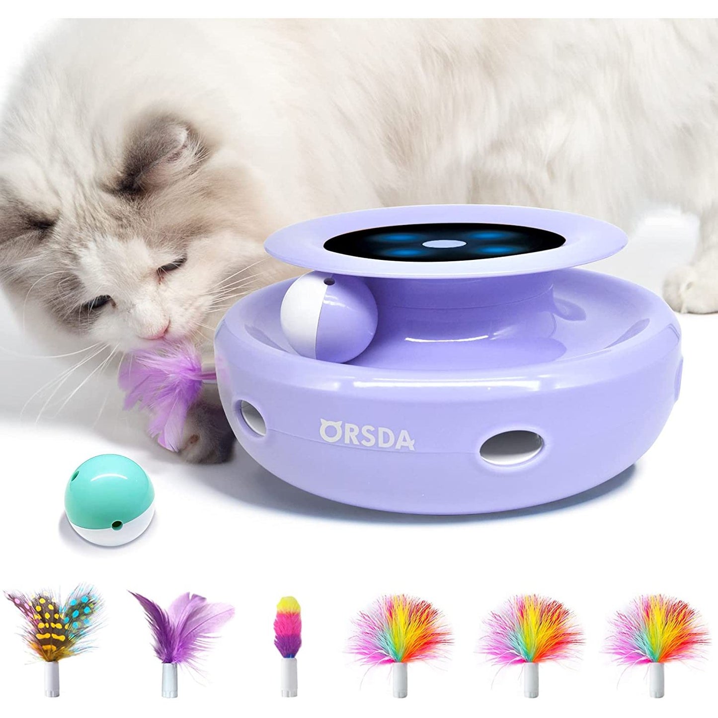 2-in-1 Interactive Cat Toys for Indoor Use - Automatic Toy Balls and Mice with Ambush Feather Attachments, Dual Power Supply, Adjustable Speed, and Auto On/Off Functionality