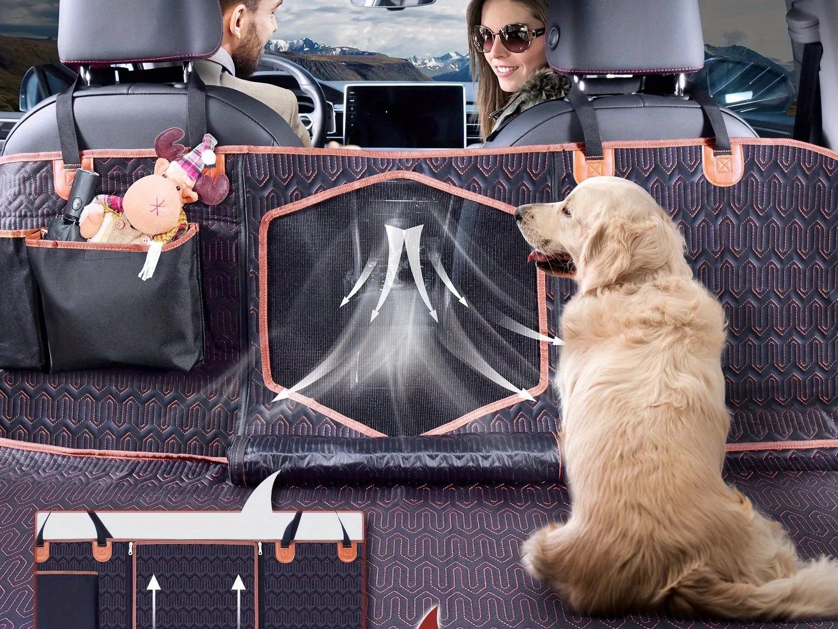 Dog Car Seat Cover, 600D Scratch Proof Nonslip Durable Back Seat, Dog Hammock with Mesh Window and Storage Pocket for Cars Trucks and Suvs