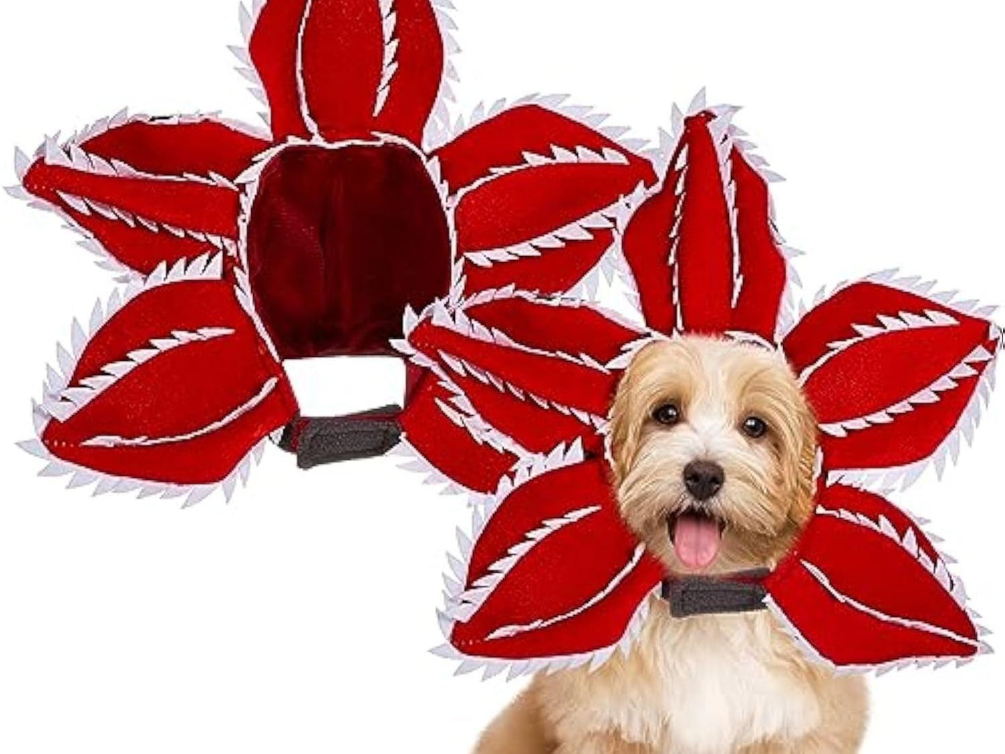 Dog Halloween Chomper Costume - Pet Holiday Demon Hat Scary Headband Flower Cosplay Outfits Funny Headwear Stranger Clothes for Medium Dog