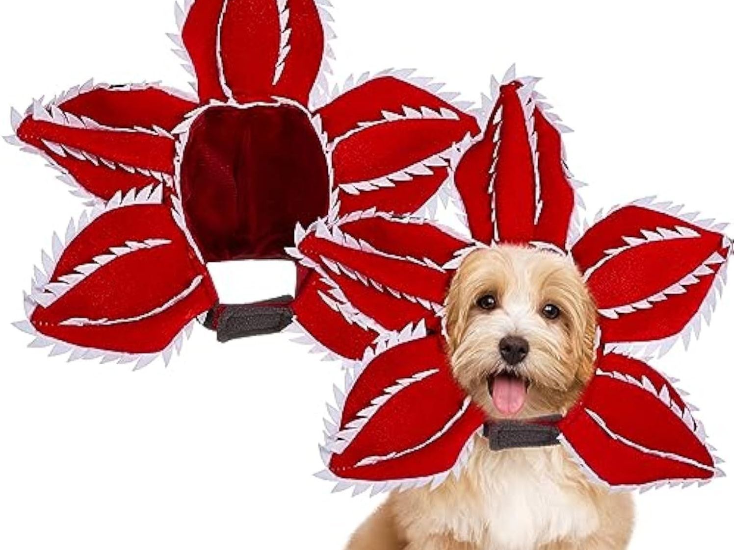 Dog Halloween Chomper Costume - Pet Holiday Demon Hat Scary Headband Flower Cosplay Outfits Funny Headwear Stranger Clothes for Medium Dog