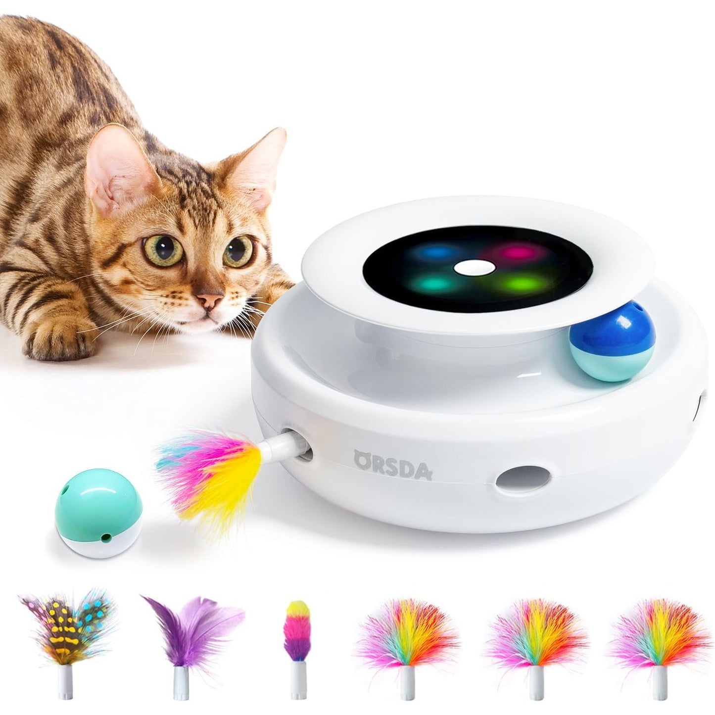 2-in-1 Interactive Cat Toys for Indoor Use - Automatic Toy Balls and Mice with Ambush Feather Attachments, Dual Power Supply, Adjustable Speed, and Auto On/Off Functionality