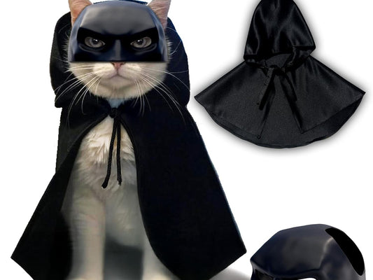 Black Bat Cat Costume with Cloak, Funny Bat Mask and Cat Cloak , Cat Outfit and Hoodie for Cosplay, Halloween, Cat Clothes and Accessories for Indoor Cats, Bat Cat Mask and Apparel, Superhero Easter Pet Costume (Big - Middle)
