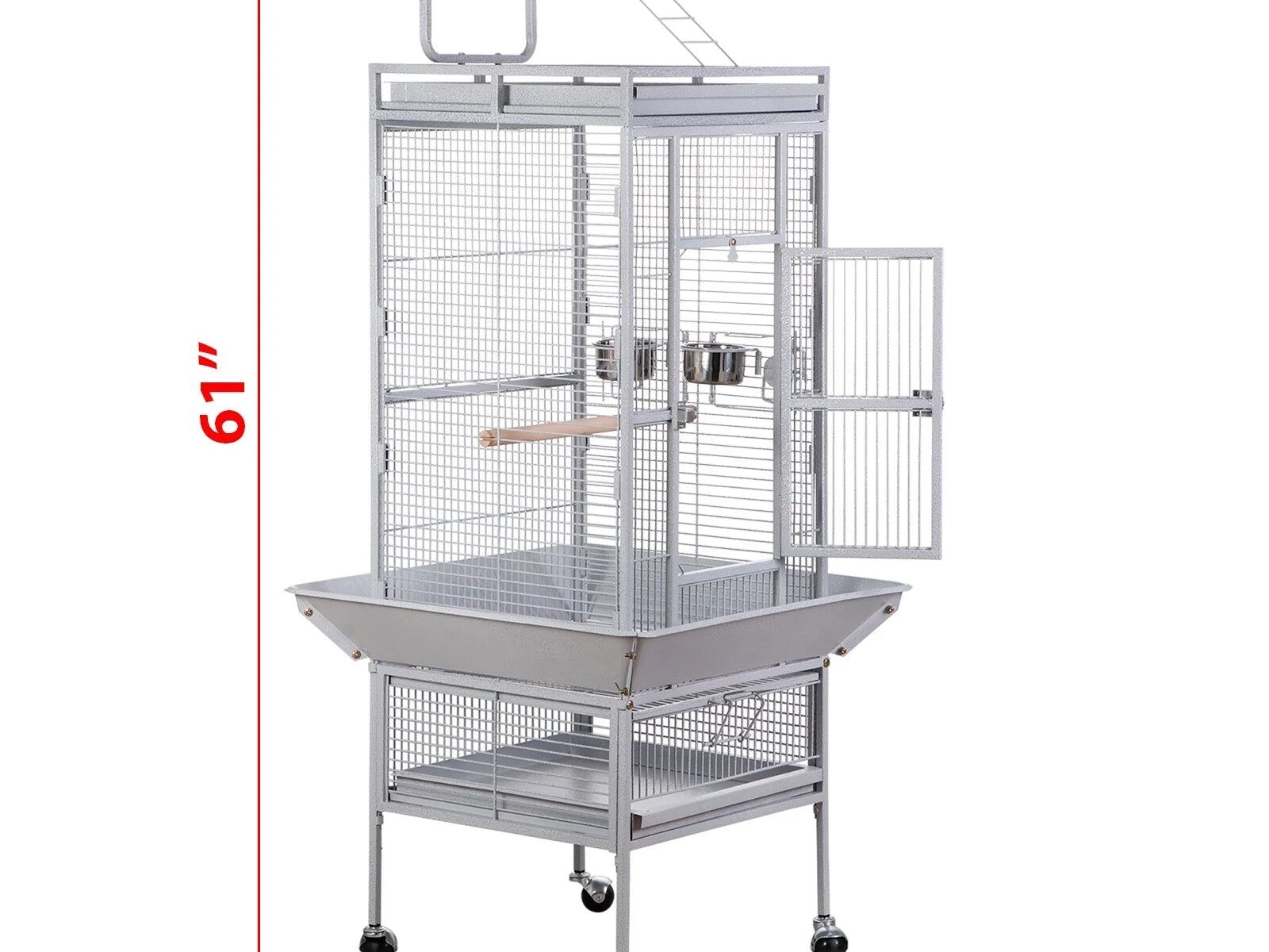 61" Large Bird Cage with Rolling Stand for Parrot Cockatoo Pet House Wrought Iron Birdcage, White