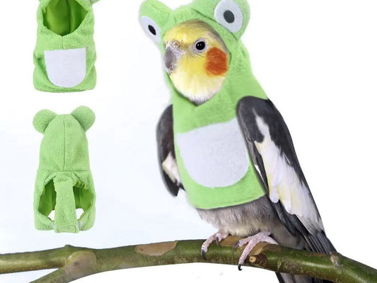 Funny Frog Shaped Birds Clothes Plush Flying Suit Parrots Costume Cosplay Outfit Winter Warm Hat Hooded Pet Bird Accessories