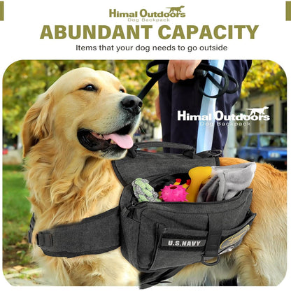 Outdoors Tactical Dog Backpack and Saddle Bag for Large Dogs, Featuring Side Pockets and Adjustable Straps for Hiking
