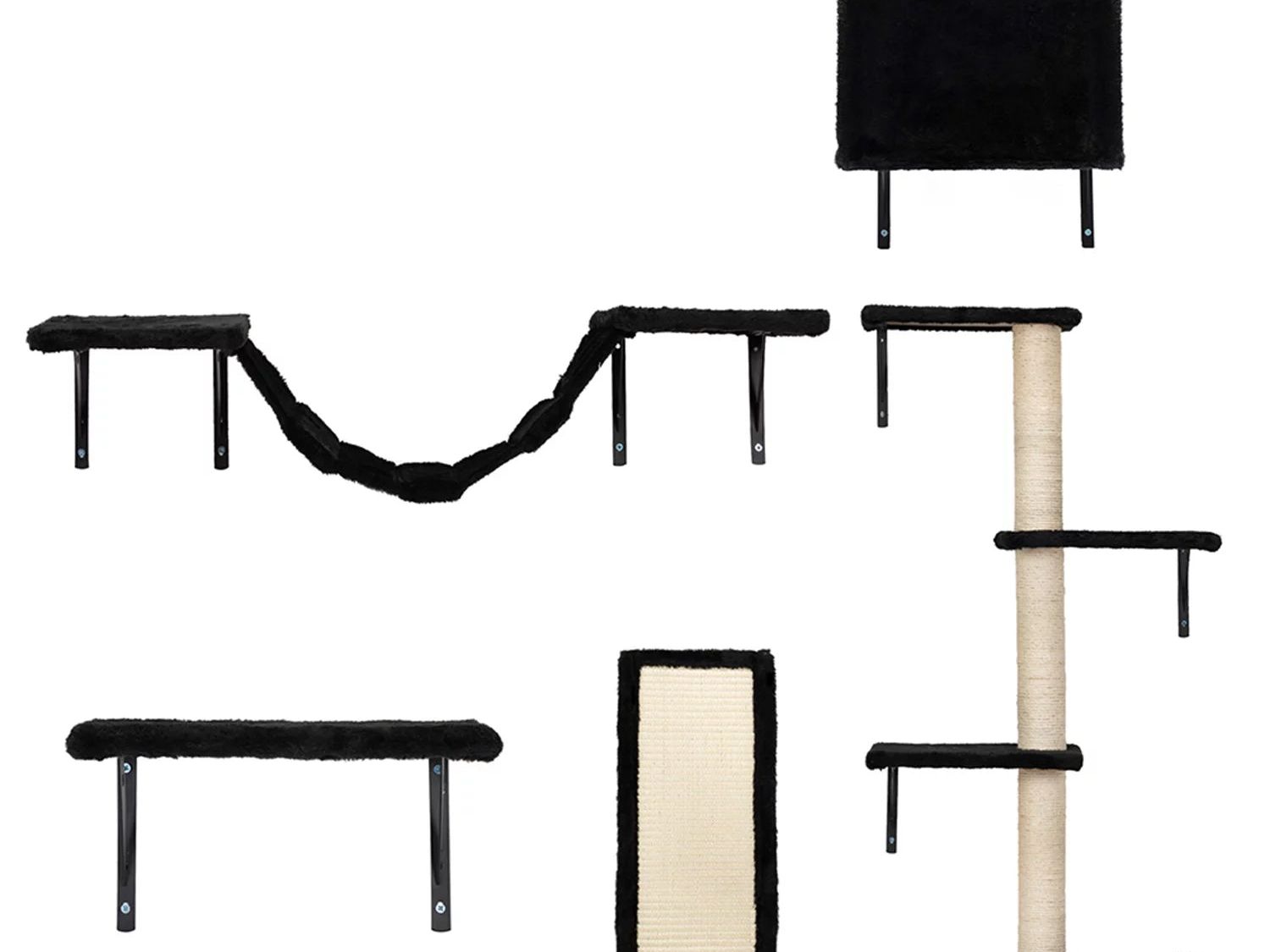 Cat Wall Shelves and Perches Set, Cat Tower for Adult Cats Mounted Cat Tree House for Indoor Cats Modern Furniture for Cat Sleeping Playing Lounging Climbing Cat Tree for Large, Black