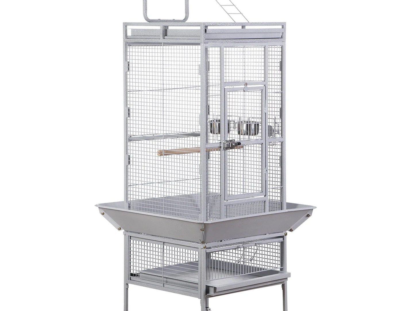 61" Large Bird Cage with Rolling Stand for Parrot Cockatoo Pet House Wrought Iron Birdcage, White