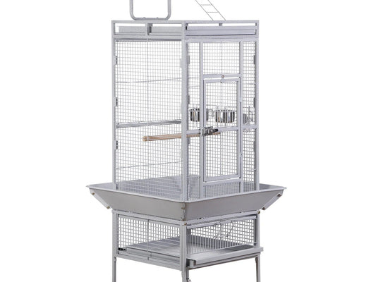 61" Large Bird Cage with Rolling Stand for Parrot Cockatoo Pet House Wrought Iron Birdcage, White