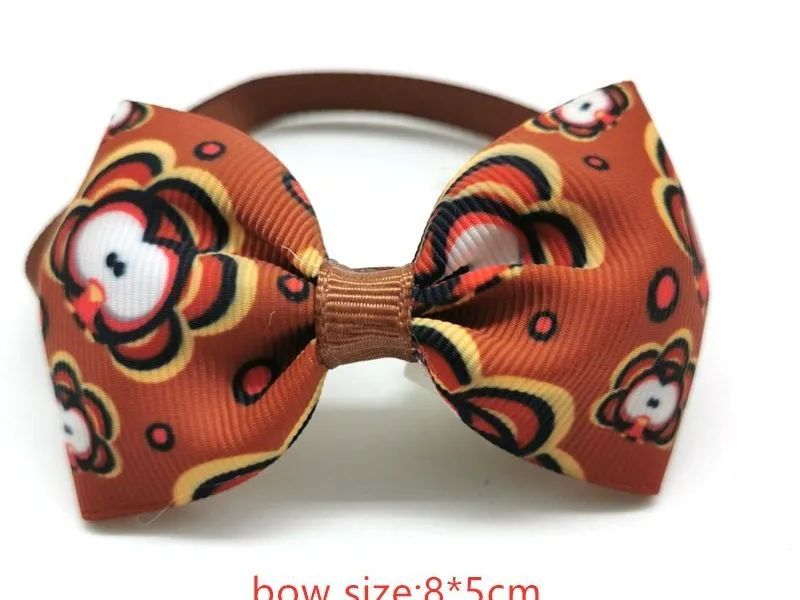 30/50Pcs Thanksgiving Day Pet Dog Bow Ties Maple Leaf Turkey Pet Cat Dog Collar Bowties Neckties Pet Fall Ties Grooming Products