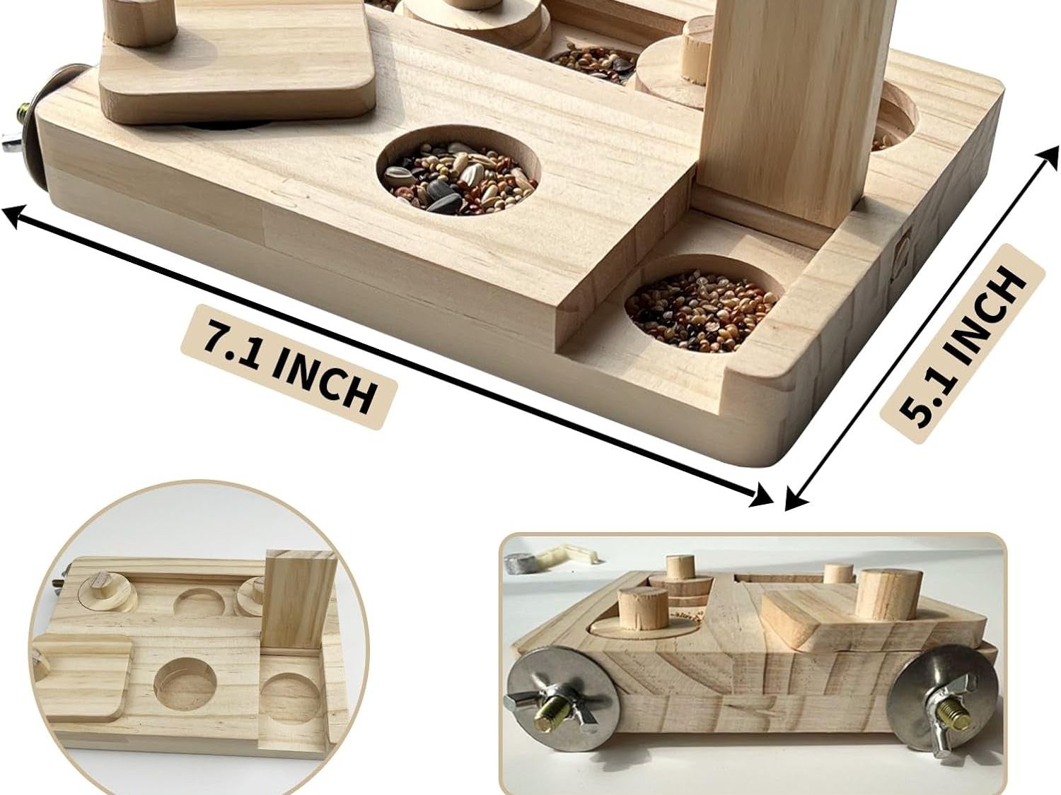 Interactive Wooden Foraging Puzzle Toy for Parrots, Parakeets, Cockatiels, and Sun Conures - Mental Enrichment and Seed Slow Feeder for Bird Cages