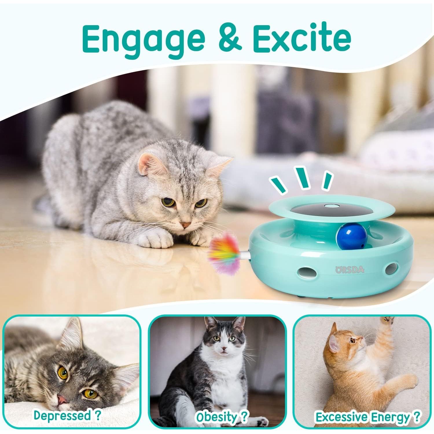 2-in-1 Interactive Cat Toys for Indoor Use - Automatic Toy Balls and Mice with Ambush Feather Attachments, Dual Power Supply, Adjustable Speed, and Auto On/Off Functionality