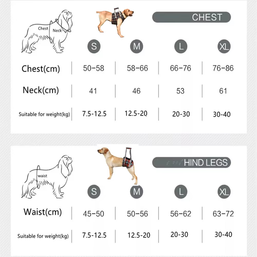 Dog Support Harness for Back & Front Legs Lift Rehabilitation Adjustable Portable for Help Weak Injured Old Disabled Dog Walking