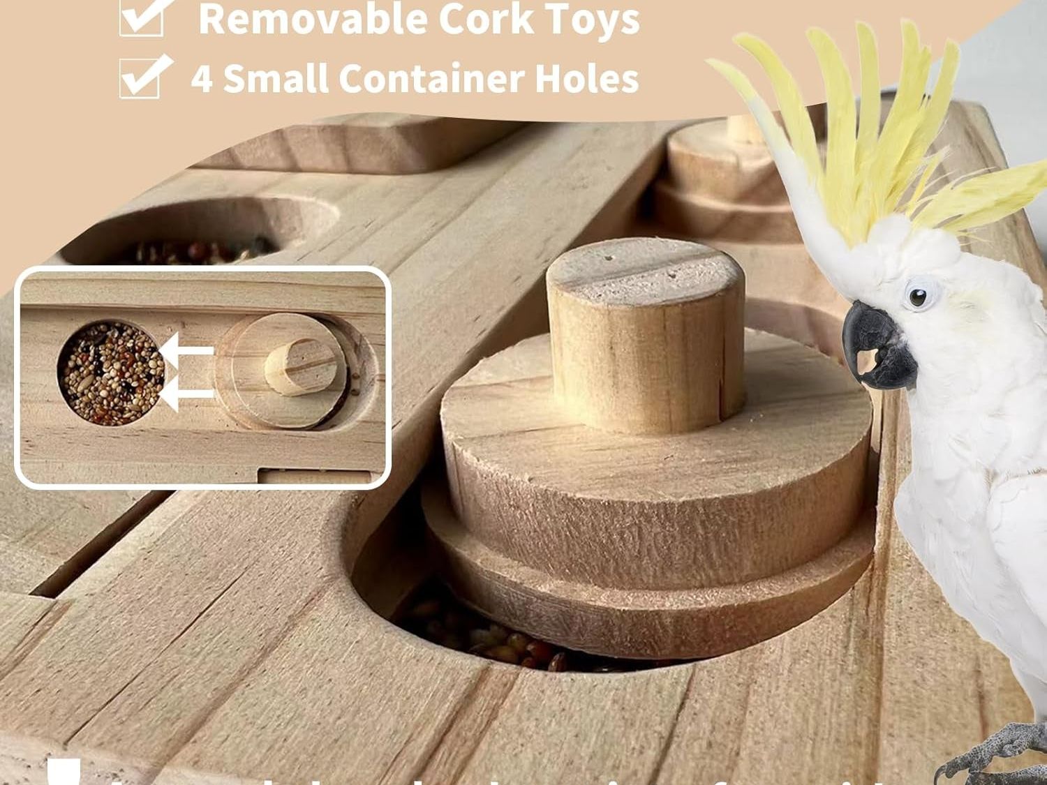 Interactive Wooden Foraging Puzzle Toy for Parrots, Parakeets, Cockatiels, and Sun Conures - Mental Enrichment and Seed Slow Feeder for Bird Cages