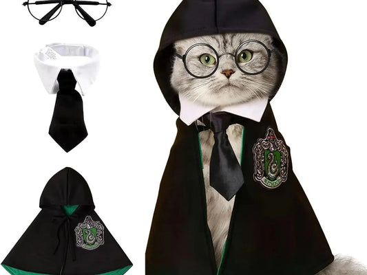 Halloween Cat Cosplay Cloak College Pet Clothes Small Magic Cloak Dog Costume Pet Glasses Necktie Dog Pet Shawl Autumn Clothes