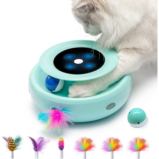 2-in-1 Interactive Cat Toys for Indoor Use - Automatic Toy Balls and Mice with Ambush Feather Attachments, Dual Power Supply, Adjustable Speed, and Auto On/Off Functionality