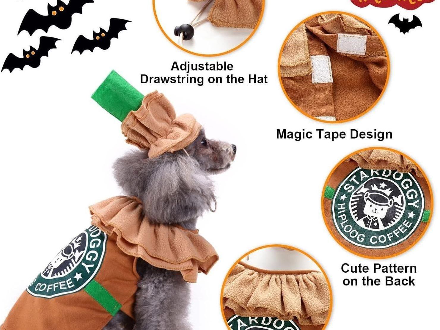 Latte Coffee Dog Costume Pet Costumes for Small Medium Dogs, Cat Outfit Dog Halloween Costume Puppy Cosplay Outfit Halloween Party Special Events