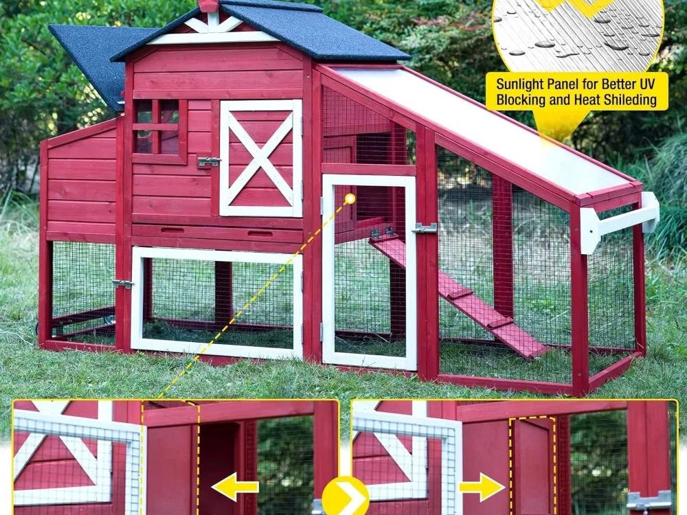 Chicken Coop Mobile Chicken House on Wheels Expandable Wooden Poultry Cage with Large Nesting Box Leakproof Pull-Out Tray Rabbi