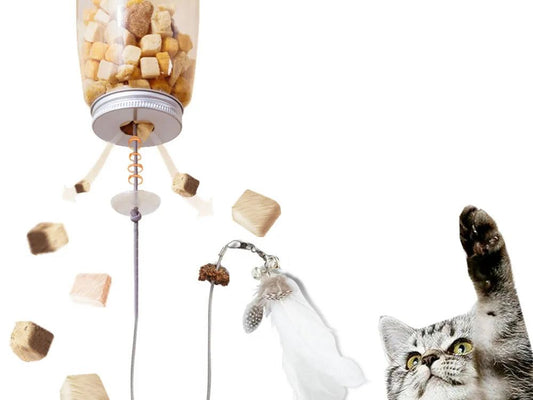 Cat Toy Interactive Cats Leak Food Feather Toys with Bell Hanging Door Scratch Rope Pets Food Feeder Dispenser Kitten Catnip Toy