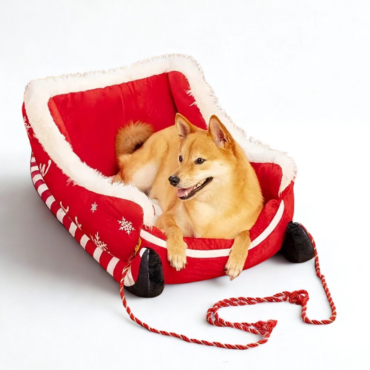 Beige Snuggle Up This Christmas in the Adorable Santa’s Sleigh Pet Bed for Your Furry Friend!