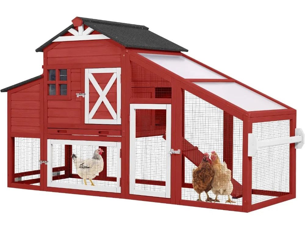Chicken Coop Mobile Chicken House on Wheels Expandable Wooden Poultry Cage with Large Nesting Box Leakproof Pull-Out Tray Rabbi