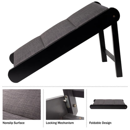 Foldable Wooden Pet Ramp for Bed, Couch, or Vehicle (Black/Gray)