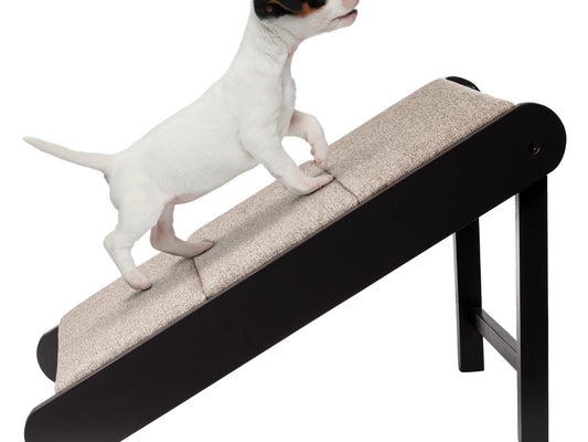 Foldable Wooden Pet Ramp for Bed, Couch, or Vehicle (Gray/Cream)