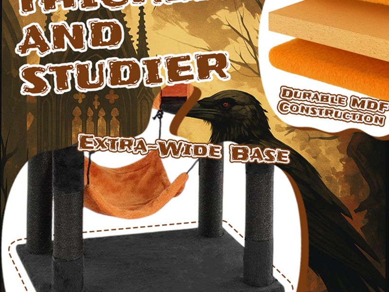 Halloween Cat Tree, Large Cat Tower with 2 Spacious Cat Condos, 2 Padded Perches, 2 Hammocks, Scratching Posts, Hanging Toy, Multi-Level Cat Activities Furniture for Large Cats, Orange & Black