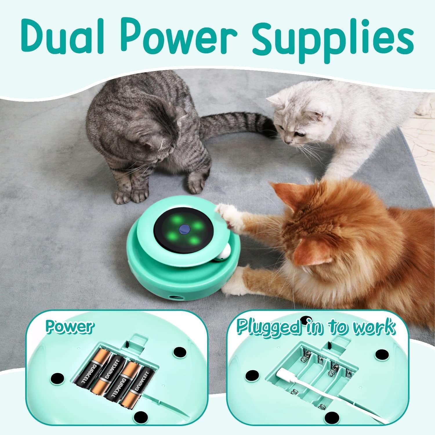2-in-1 Interactive Cat Toys for Indoor Use - Automatic Toy Balls and Mice with Ambush Feather Attachments, Dual Power Supply, Adjustable Speed, and Auto On/Off Functionality