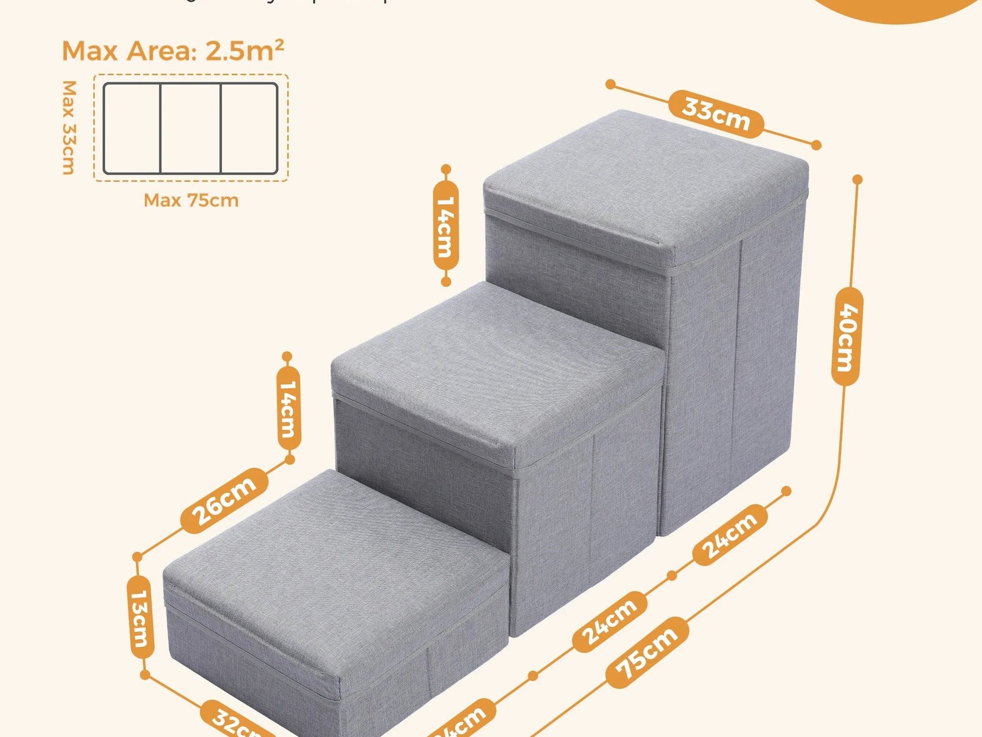3-Tier Dog Stairs Foldable Pet Stair with Storage Box Adjustable Height Dog Steps for Small Old Dog Cat Non-Slip Pet Ramp Indoor