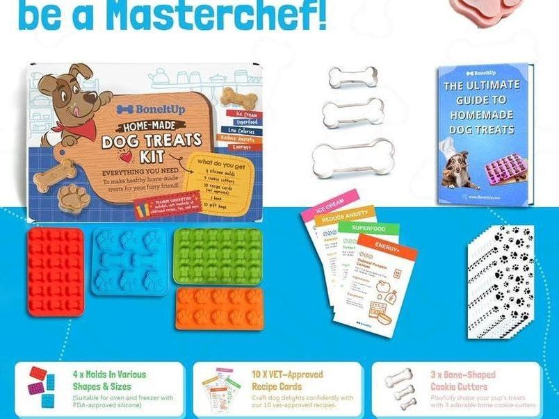 Homemade Dog Treat Kit - DIY Dog Treat Baking Kit W/Molds, Cutters, Recipes & Gift Bags - Bake Fresh, Healthy Organic Training Treats for Dogs at Home