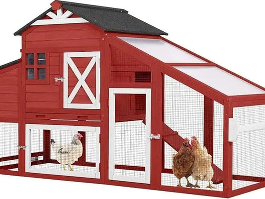 Chicken Coop Mobile Chicken House on Wheels Expandable Wooden Poultry Cage with Large Nesting Box Leakproof Pull-Out Tray Rabbi