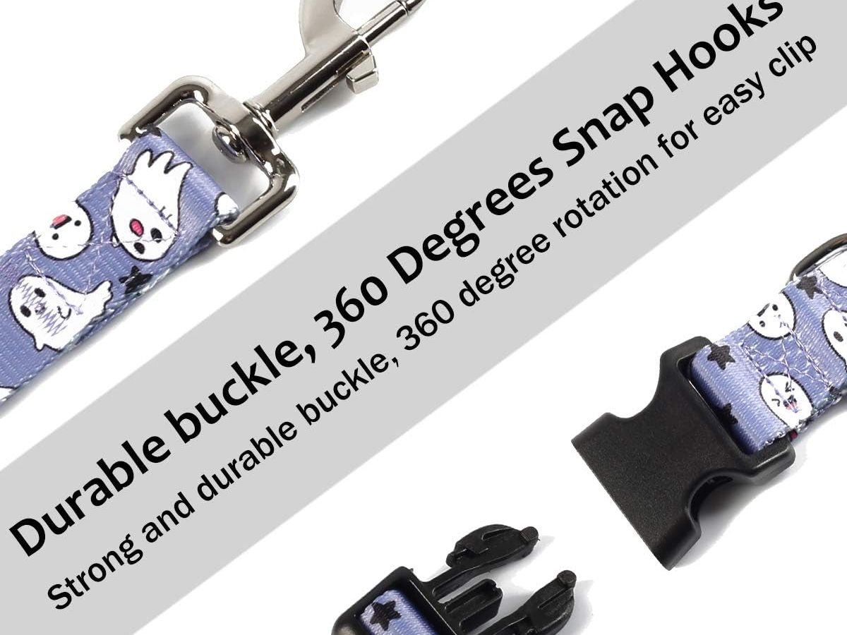 2-Piece Halloween Dog Collar and Ghost Leash Set - Adjustable and Cute Collars for Small, Medium, and Large Pets (Medium, Blue)