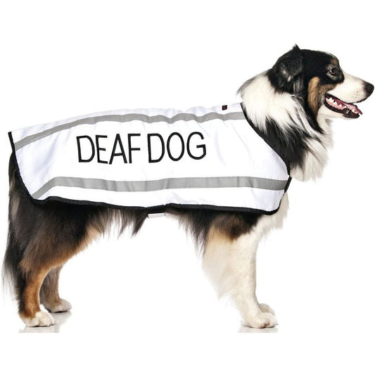Limited Waterproof Reflective Fleece-Lined Dog Coats for Deaf Dogs - Available in Sizes S to XL, Prevents Accidents by Alerting Others (M-L Back Length 17" / 43 cm)