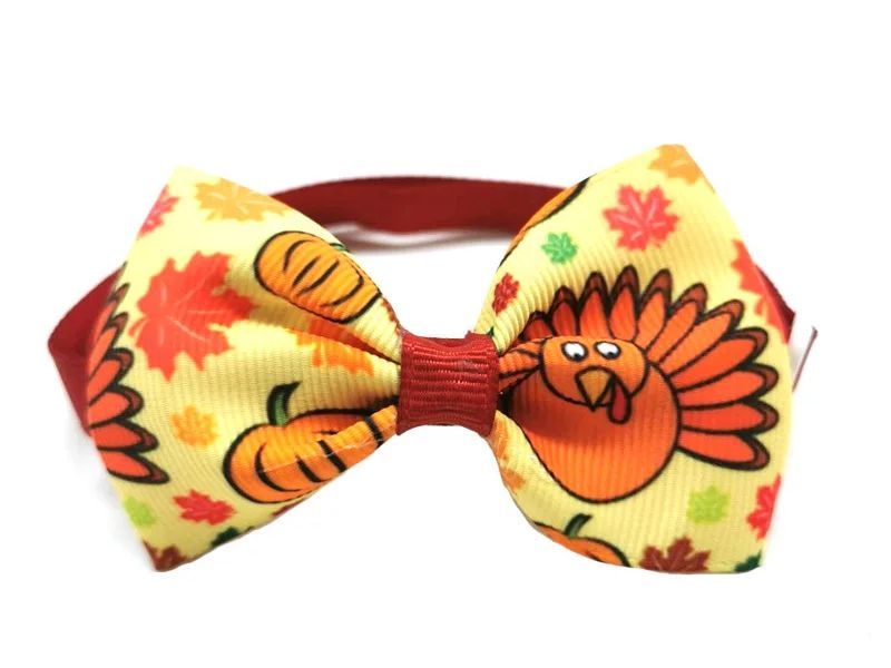 30/50Pcs Thanksgiving Day Pet Dog Bow Ties Maple Leaf Turkey Pet Cat Dog Collar Bowties Neckties Pet Fall Ties Grooming Products