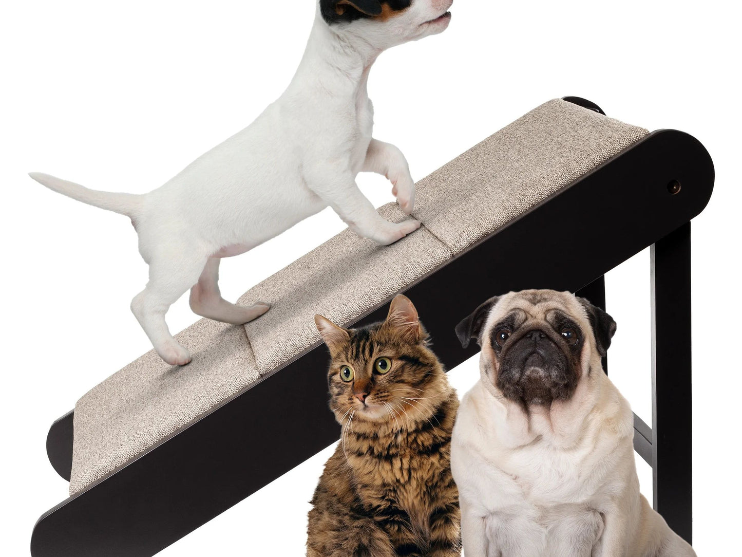 Foldable Wooden Pet Ramp for Bed, Couch, or Vehicle (Gray/Cream)