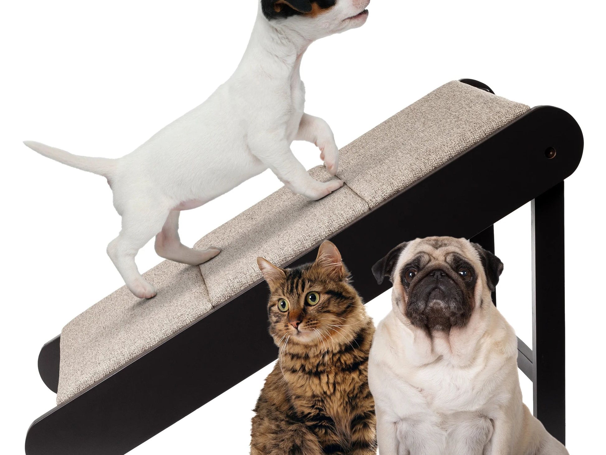 Foldable Wooden Pet Ramp for Bed, Couch, or Vehicle (Gray/Cream)