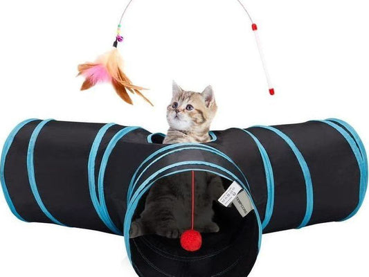 Pet Cat Tunnel Tube Toys 3 Way Collapsible, Tunnels for Indoor Cats, Kitty Bored Peek Hole Toy Ball Cat, Puppy, Kitty, Kitten, Rabbit