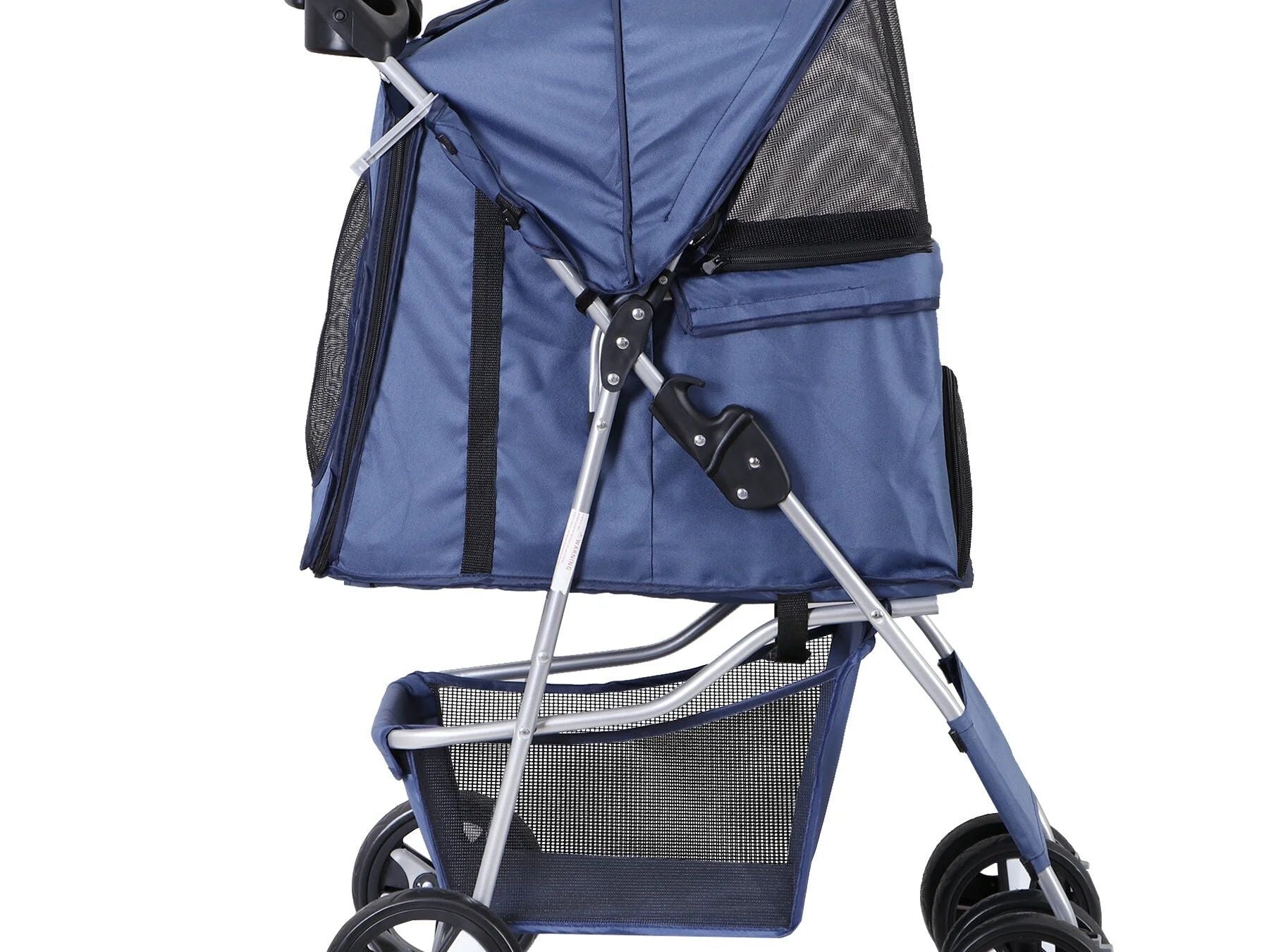 4 Wheels Small Pet Dog Stroller Foldable Strolling Cart Max.33Lbs W/Storage Basket & Cup Holder,Navy