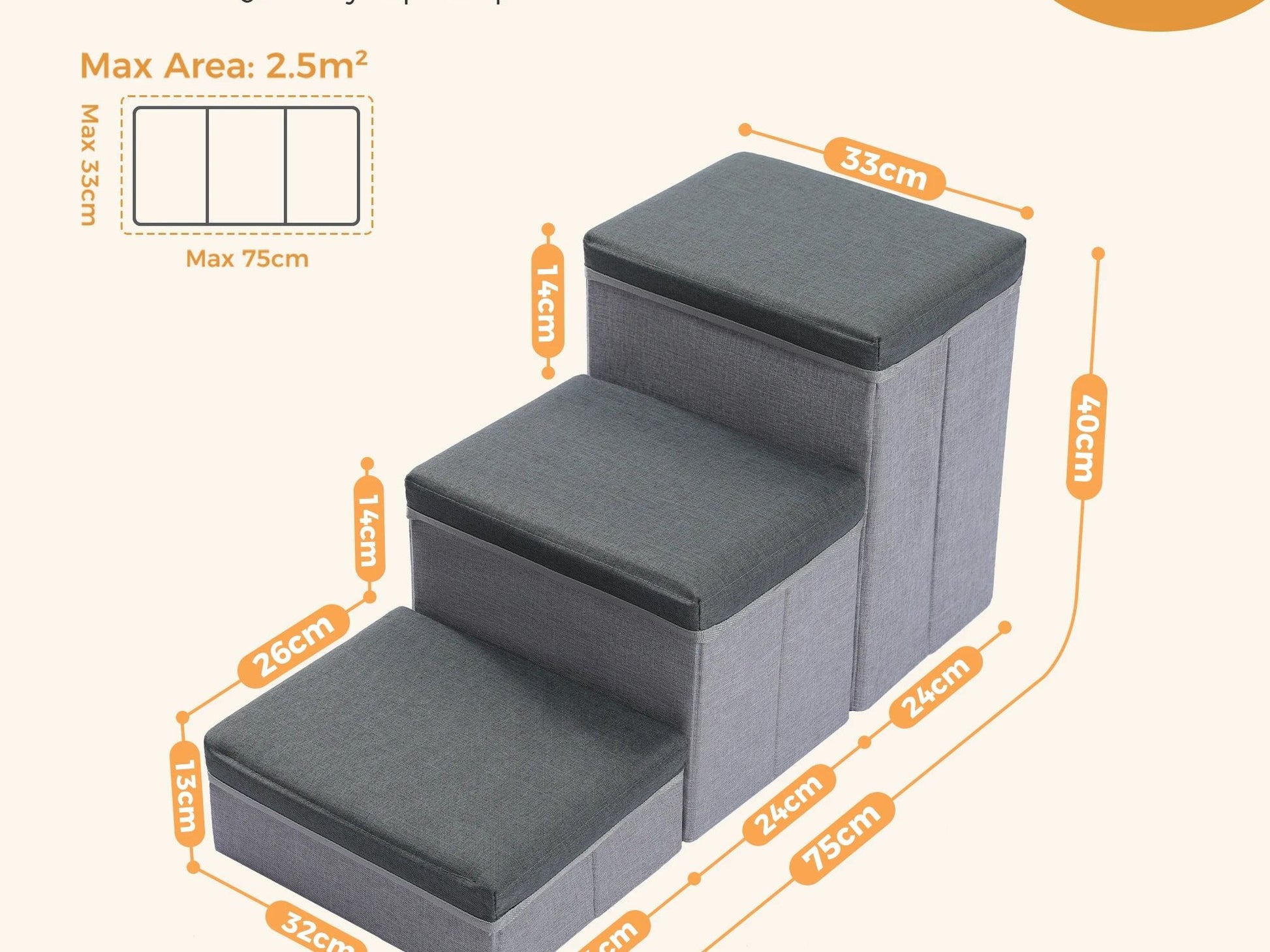 3-Tier Dog Stairs Foldable Pet Stair with Storage Box Adjustable Height Dog Steps for Small Old Dog Cat Non-Slip Pet Ramp Indoor