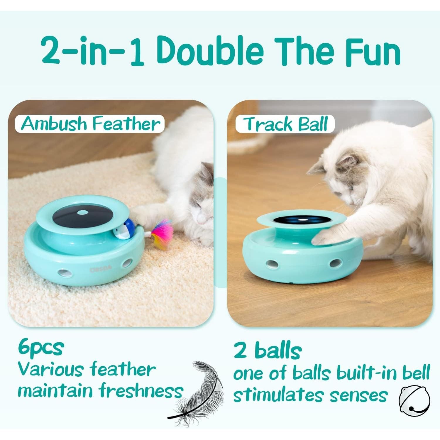 2-in-1 Interactive Cat Toys for Indoor Use - Automatic Toy Balls and Mice with Ambush Feather Attachments, Dual Power Supply, Adjustable Speed, and Auto On/Off Functionality
