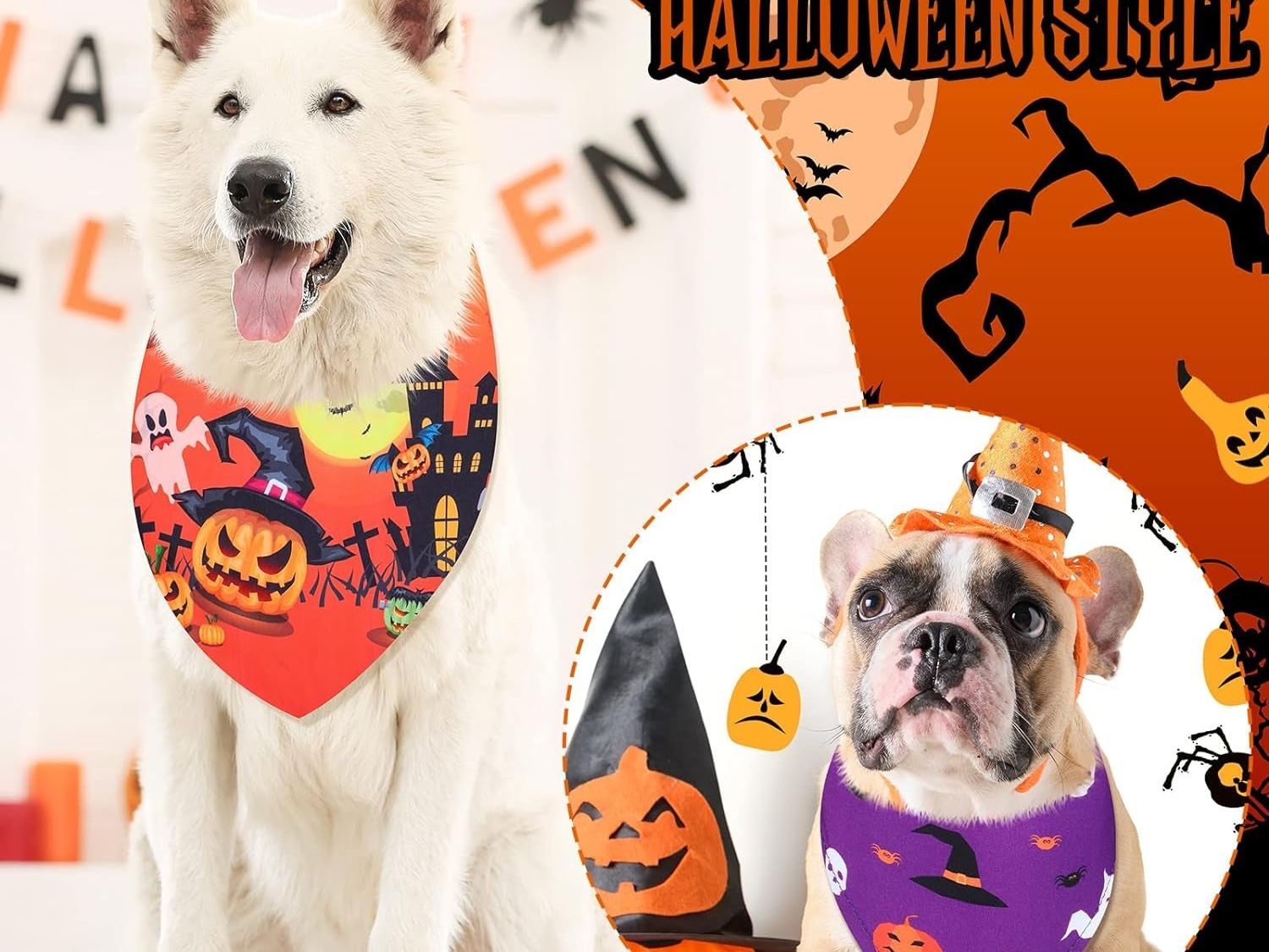 12-Pack Adjustable Halloween Bandanas for Dogs and Cats - Triangle Design Featuring Bat, Ghost, and Pumpkin Patterns - Pet Apparel Accessories
