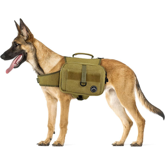 Outdoors Tactical Dog Backpack and Saddle Bag for Large Dogs, Featuring Side Pockets and Adjustable Straps for Hiking