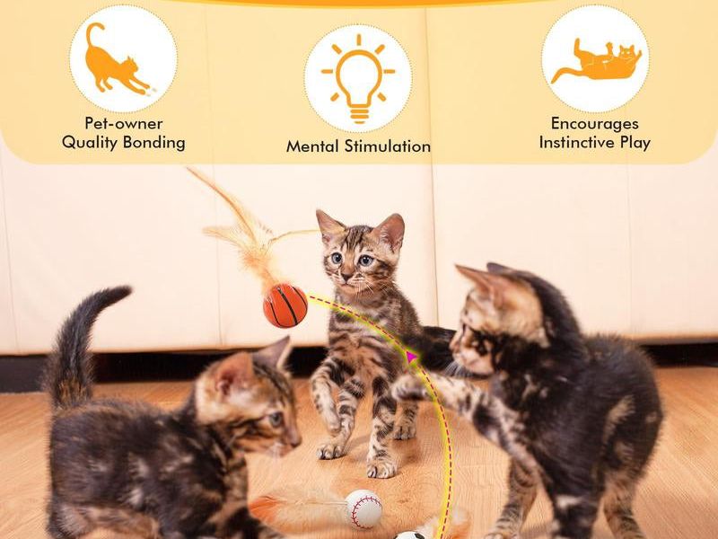 Txfny 9PCS Interactive Feather Ball Toy for Cats, New Cat Bouncy Ball with Feather Tails, Elastic Cat Toy Balls for Indoor, Rolling Balls for Cats Playing Exercise