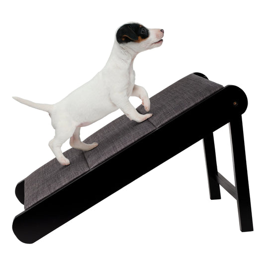 Foldable Wooden Pet Ramp for Bed, Couch, or Vehicle (Black/Gray)