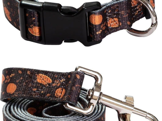 2-Piece Halloween Dog Collar and Ghost Leash Set - Adjustable and Cute Collars for Small, Medium, and Large Pets (Medium, Blue)